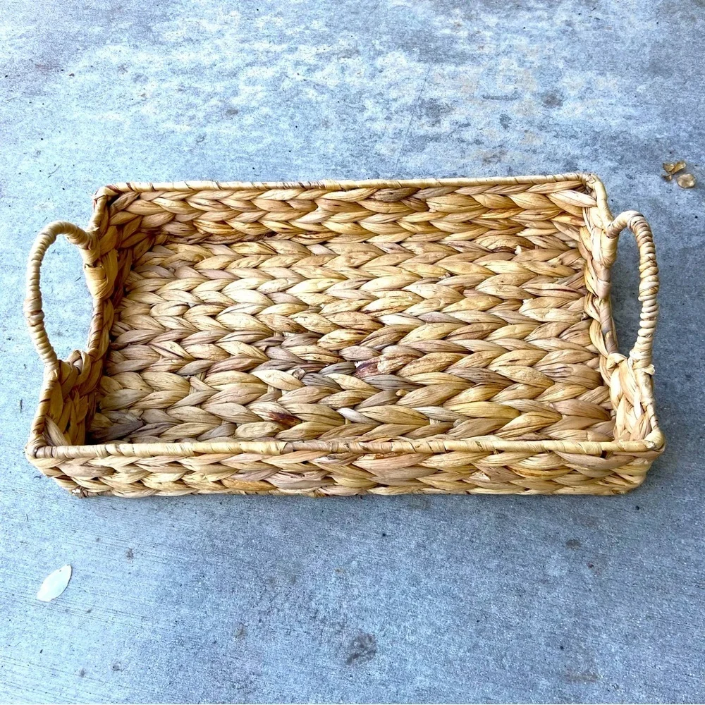 Sea Grass Rectangular Basket with Metal Handles